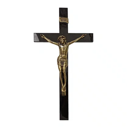 Crucifixo de Parede Madeira Escura Cristo em Bronze - 62 cm x 33 cm