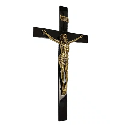 Crucifixo de Parede Madeira Escura Cristo em Bronze - 62 cm x 33 cm