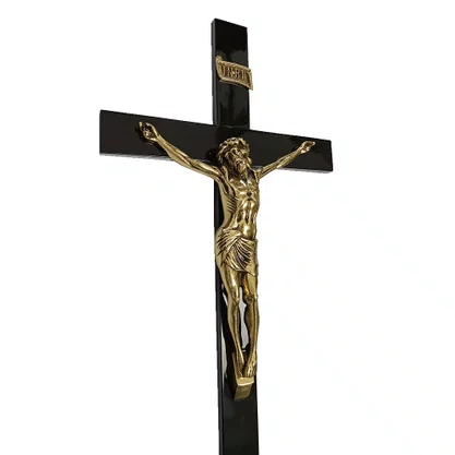 Crucifixo de Parede Madeira Escura Cristo em Bronze - 62 cm x 33 cm