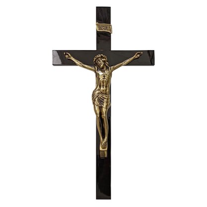 Crucifixo de Parede Madeira Escura Cristo em Bronze - 62 cm x 33 cm