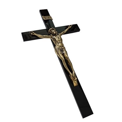 Crucifixo de Parede Madeira Escura Cristo em Bronze - 62 cm x 33 cm