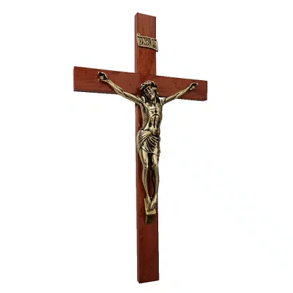 Crucifixo de Parede Madeira Marrom e Cristo em Bronze - 62 Cm X 33 Cm