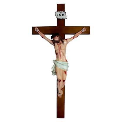 Crucifixo de Parede em Madeira com Cristo em Resina - 130 cm X 65 cm