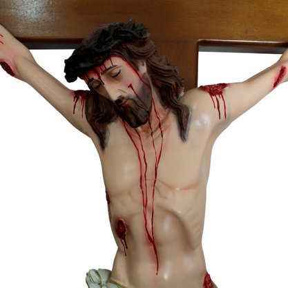 Crucifixo de Parede em Madeira com Cristo em Resina - 130 cm X 65 cm
