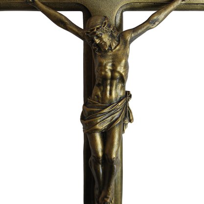 Crucifixo Mármore de Parede Pintura Bronze - 30 cm x 16 cm