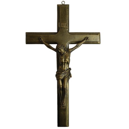 Crucifixo Mármore de Parede Pintura Bronze - 30 cm x 16 cm