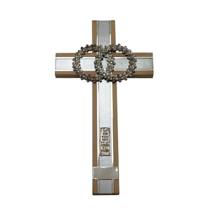  Crucifixo Matrimônio Dourado e Prata Madeira Marfim