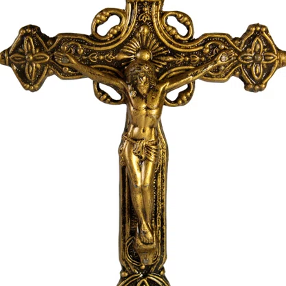 Crucifixo de Mesa em Metal Ouro Velho - 29 cm 