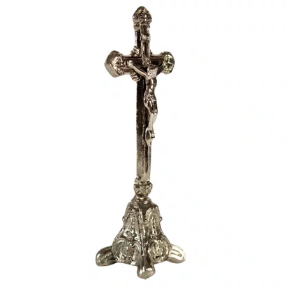 Crucifixo de Mesa em Metal Prata - 17 cm 