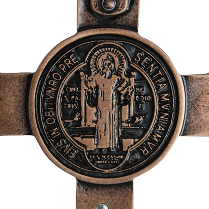 Crucifixo Metal Parede São Bento Bronze Velho - 21 cm x 13 cm