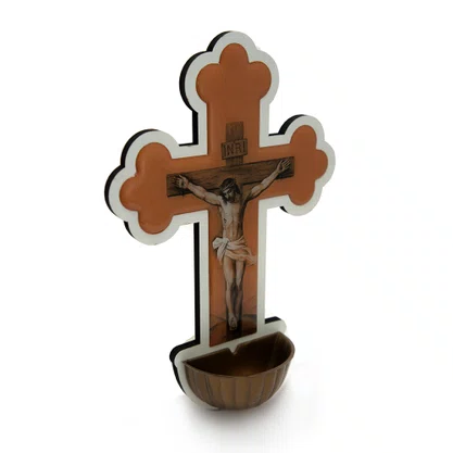 Crucifixo Pia Agua Benta em Mdf Branco - 20cm