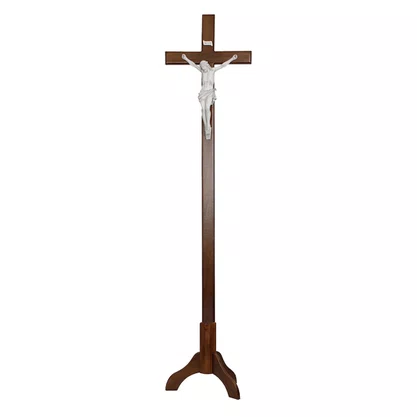 Crucifixo Processional de Madeira Cristo em Mármore - 2,20 Mt