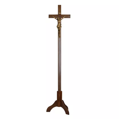Crucifixo Processional de Madeira Cristo em Mármore com Pintura Bronze - 2,20 Mt