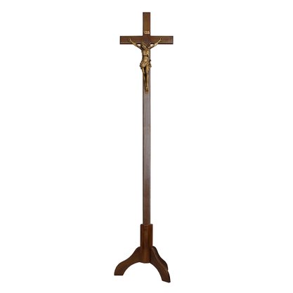 Crucifixo Processional de Madeira Cristo em Mármore com Pintura Bronze - 2,20 Mt