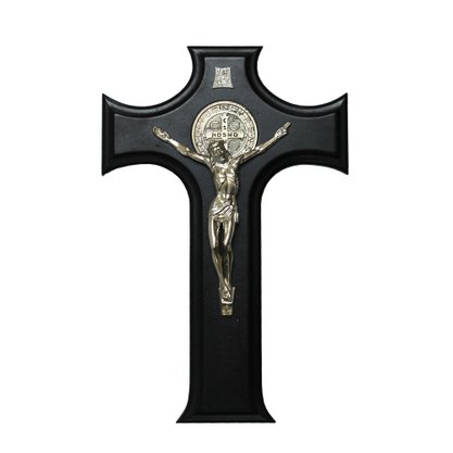 Crucifixo São Bento Prata Madeira Prata 26 cm