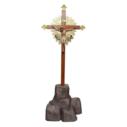 Crucifixo Senhor do Bonfim de Madeira e Resina Nacional com Pedestal - 2,17 m