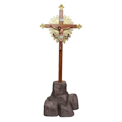 Crucifixo Senhor do Bonfim de Madeira e Resina Nacional com Pedestal - 2,17 m