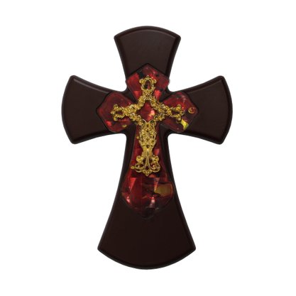 Cruz Acrílica Dourado Madeira - 29 cm