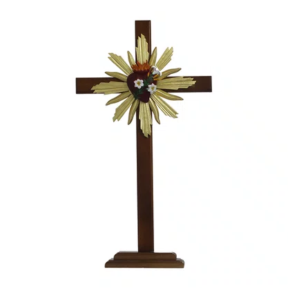 Cruz de Madeira Parede e Mesa Resplendor do Castíssimo Coração de José - 62 Cm X 34 Cm