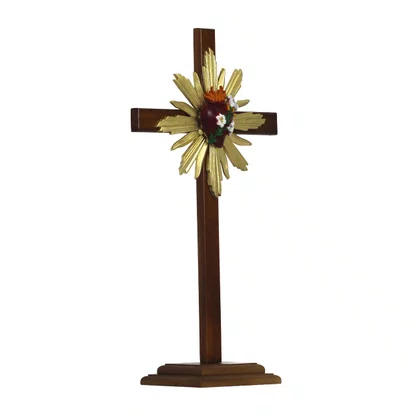 Cruz de Madeira Parede e Mesa Resplendor do Castíssimo Coração de José - 62 Cm X 34 Cm