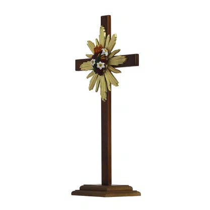Cruz de Madeira Parede e Mesa Resplendor do Castíssimo Coração de José - 62 Cm X 34 Cm