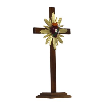 Cruz de Madeira Parede e Mesa Resplendor do Castíssimo Coração de José - 62 Cm X 34 Cm