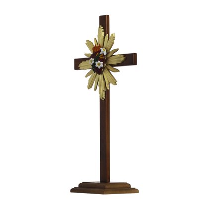 Cruz de Madeira Parede e Mesa Resplendor do Castíssimo Coração de José - 62 Cm X 34 Cm