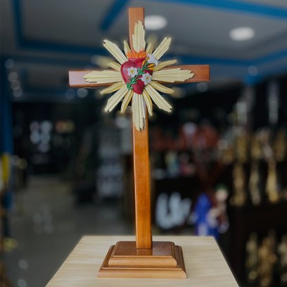 Cruz de Madeira Parede e Mesa Resplendor do Castíssimo Coração de José - 62 Cm X 34 Cm