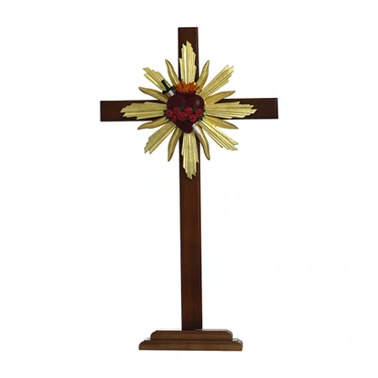 Cruz de Madeira Parede e Mesa Resplendor do Imaculado Coração de Maria - 62 cm x 34 cm