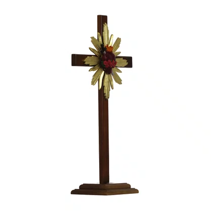 Cruz de Madeira Parede e Mesa Resplendor do Imaculado Coração de Maria - 62 cm x 34 cm