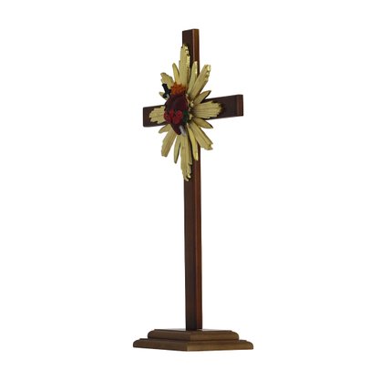 Cruz de Madeira Parede e Mesa Resplendor do Imaculado Coração de Maria - 62 cm x 34 cm