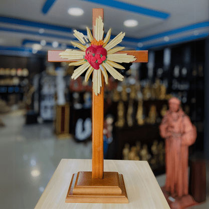 Cruz de Madeira Parede e Mesa Resplendor do Imaculado Coração de Maria - 62 cm x 34 cm