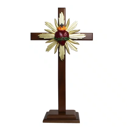 Cruz de Madeira Parede e Mesa Resplendor do Sagrado Coração de Jesus - 62 cm x 34 cm