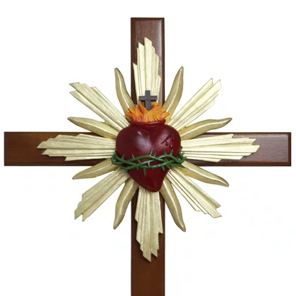 Cruz de Madeira Parede e Mesa Resplendor do Sagrado Coração de Jesus - 62 cm x 34 cm