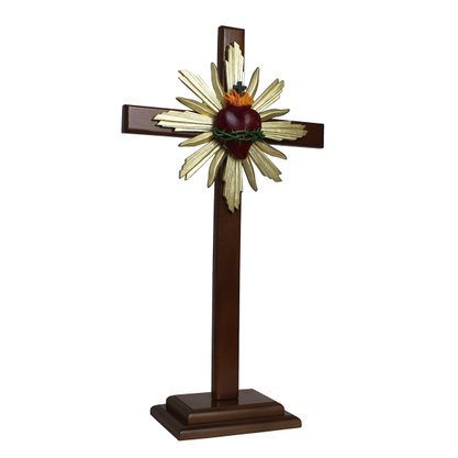 Cruz de Madeira Parede e Mesa Resplendor do Sagrado Coração de Jesus - 62 cm x 34 cm