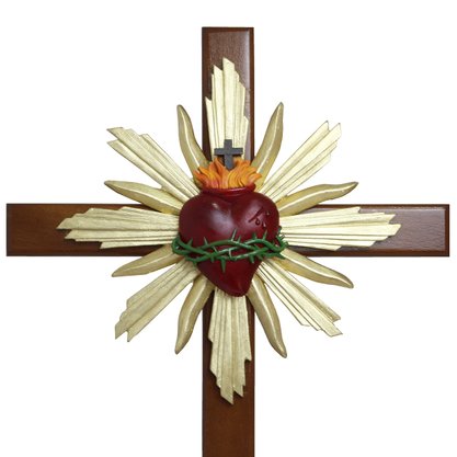 Cruz de Madeira Parede e Mesa Resplendor do Sagrado Coração de Jesus - 62 cm x 34 cm