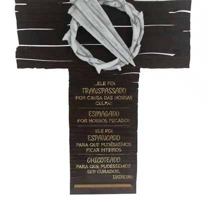 Cruz de Mesa Cravos em Mármore Semana Santa Marrom - 26 cm