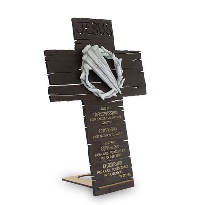 Cruz de Mesa Cravos em Mármore Semana Santa Marrom - 26 cm