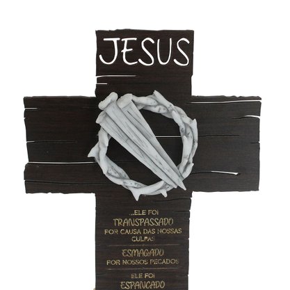Cruz de Mesa Cravos em Mármore Semana Santa Marrom - 26 cm