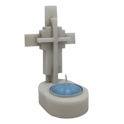 Cruz de Mesa de Mármore Envelhecido e Vela Rechô - 11 cm
