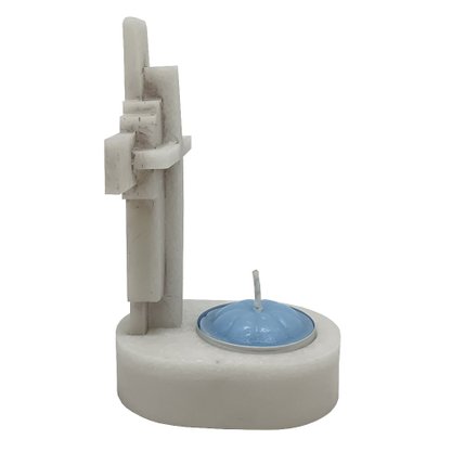 Cruz de Mesa de Mármore Envelhecido e Vela Rechô - 11 cm