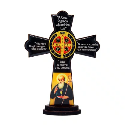 Cruz de Mesa Sao Bento em Mdf Resinado 15 Cm