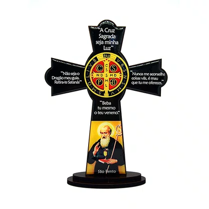 Cruz de Mesa São Bento em MDF Resinado 22 cm