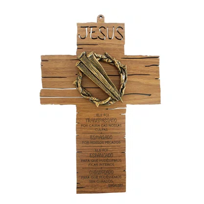 Cruz de Parede Cravos em Mármore com Pintura Bronze Semana Santa - 26 cm