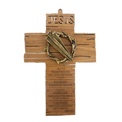 Cruz de Parede Cravos em Mármore com Pintura Bronze Semana Santa - 26 cm