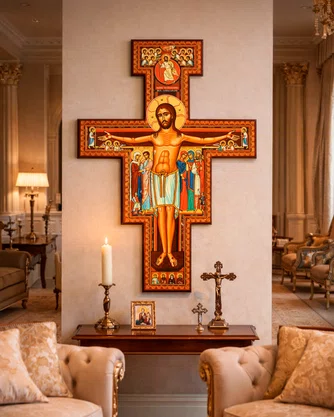 Cruz de Parede São Damião em MDF - 150 cm X 100 cm