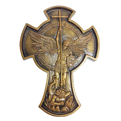 Cruz de São Miguel Arcanjo em Mármore Pintura Bronze - 23 cm