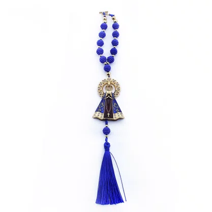 Dezena Carro de Nossa Senhora Aparecida Azul Strass - 8 mm