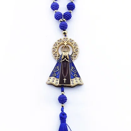 Dezena Carro de Nossa Senhora Aparecida Azul Strass - 8 mm