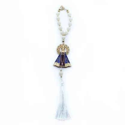 Dezena Carro de Nossa Senhora Aparecida Branca Strass - 10 mm
